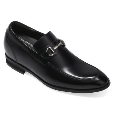 Męskie buty z obcasami Bit Loafers, czarne wsuwane buty zwiększające wysokość 7 CM