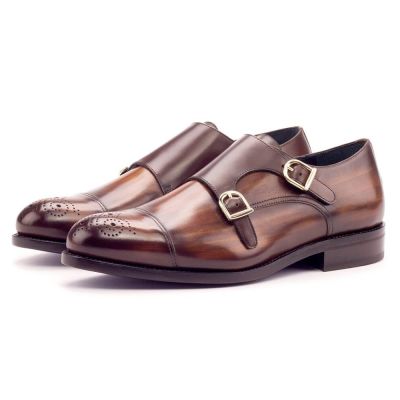 Brązowe skórzane buty typu monk 7CM | CHAMARIPA