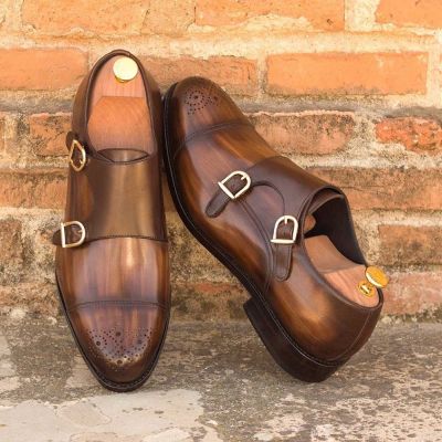 Brązowe skórzane buty typu monk 7CM | CHAMARIPA