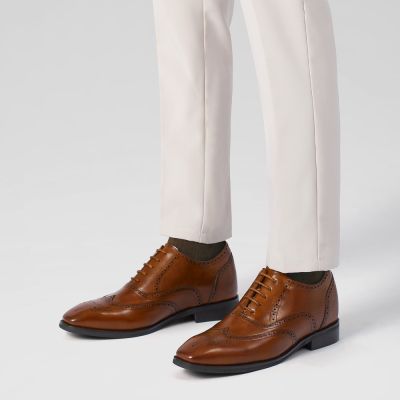 Brązowe Buty Oxford Wingtip 6 cm dla Mężczyzn | CHAMARIPA