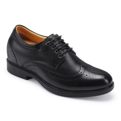 Czarne Buty Derby z Wingtip 8CM | CHAMARIPA