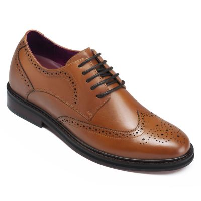 Buty podwyższające męskie - szpilki dla mężczyzn - brązowa patyna skórzane derby brogues 6 CM