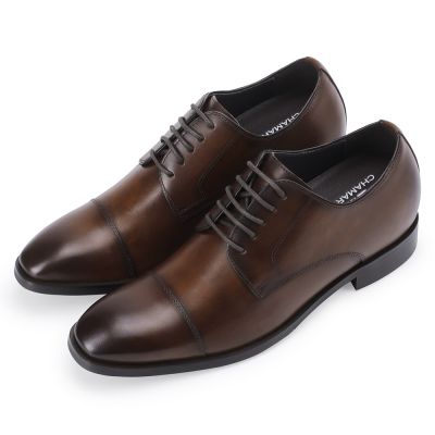 Buty podwyższające dla mężczyzn - obuwie podwyższające - Brązowe skórzane buty derby - 7CM wyższe