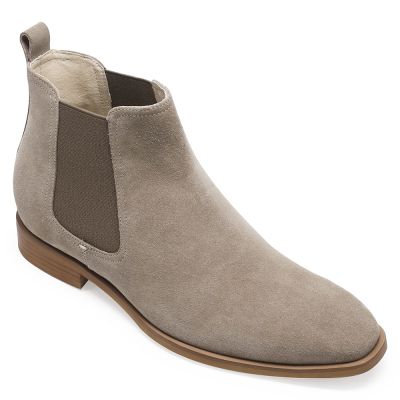 Buty Podwyższające Dla Mężczyzn - Zamszowe męskie buty Chelsea w kolorze khaki 7 CM