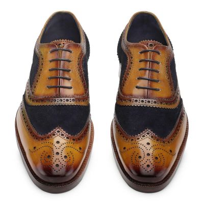 CHAMARIPA Buty podwyższające dla mężczyzn - Ręcznie robione buty Wingtip Brogue Oxford - Granatowy zamsz - 7 CM wyższy