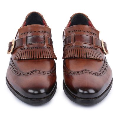 CHAMARIPA buty podwyższające dla mężczyzn - wingtip brogue kiltie monk strap - brązowy - 7 CM wyższy