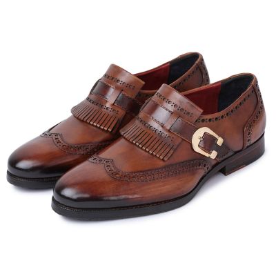 CHAMARIPA buty podwyższające dla mężczyzn - wingtip brogue kiltie monk strap - brązowy - 7 CM wyższy