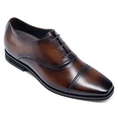 Wysokie buty męskie - eleganckie obuwie podwyższające - brązowe oxfordy męskie 7 CM