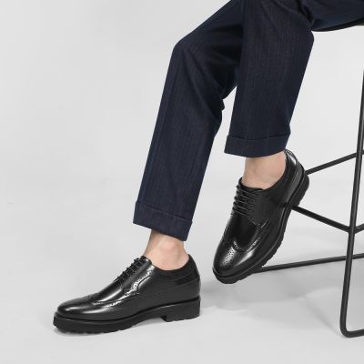 Eleganckie buty męskie podwyższające - czarne skórzane półbuty męskie biznesowe buty wizytowe 8 CM