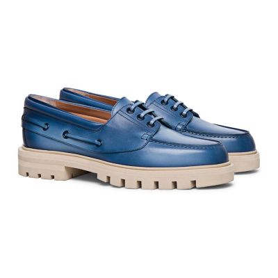 Buty podwyższające damskie - obuwie podwyższające - damskie skórzane boat shoes w kolorze niebieskim 7 CM