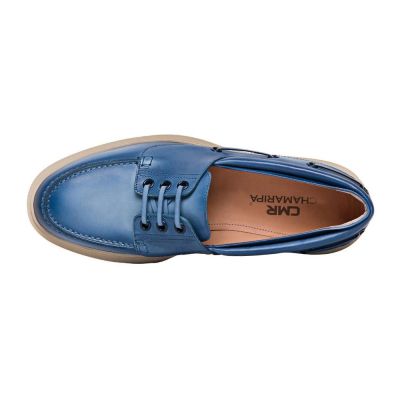 Buty podwyższające damskie - obuwie podwyższające - damskie skórzane boat shoes w kolorze niebieskim 7 CM