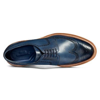 Buty Goodyear z podwyższeniem dla mężczyzn - Buty zwiększające wysokość - Ręcznie malowane niebieskie buty derby typu wingtip z podwyższeniem 7 cm