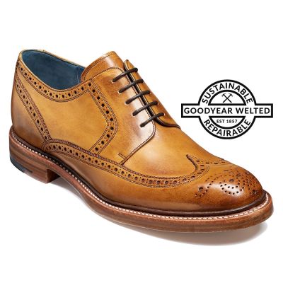 Buty Goodyear z podwyższeniem - Buty zwiększające wysokość - Ręcznie malowane brązowe buty brogue typu wingtip z podwyższeniem 7 cm