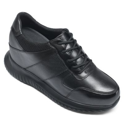 Czarne Skórzane Buty Sportowe 10CM | CHAMARIPA