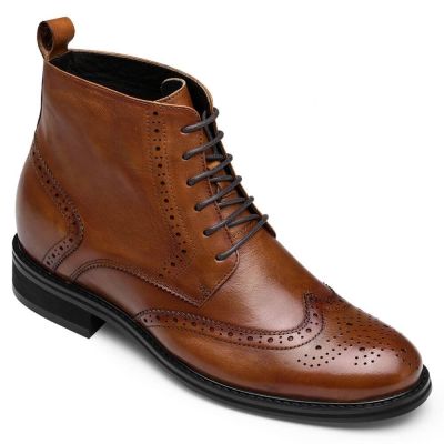 Czarne skórzane botki brogue dla mężczyzn 7CM | CHAMARIPA