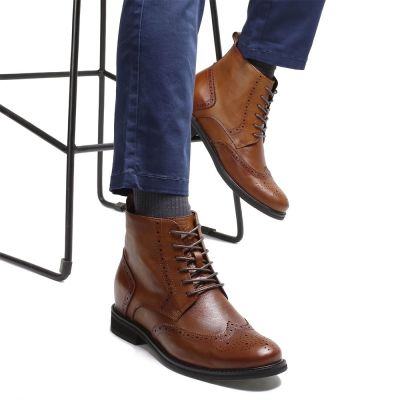 Czarne skórzane botki brogue dla mężczyzn 7CM | CHAMARIPA