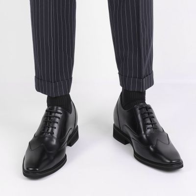 Oxford buty podwyższające - buty wizytowe podwyższające - Skrzydło ze skóry bydlęcej buty podwyższające do ślubu 8 CM