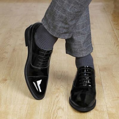 CHAMARIPA sukienka buty podwyższające wysokie męskie buty czarne lakierki oksfordzie 8 CM