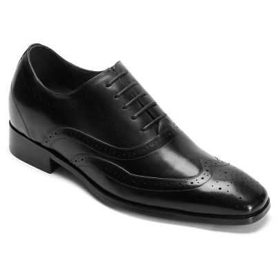 Wzrost wysokości Sukienka Czarne Oksfordzie Męskie Buty Wingtip 7 CM