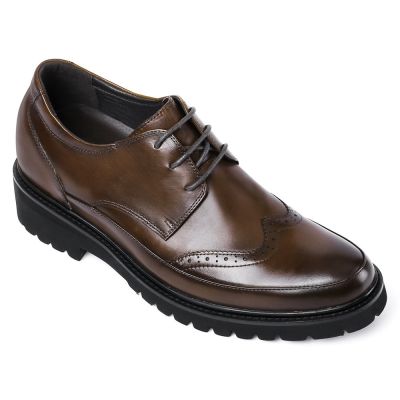 Brązowe buty brogue z noskiem skrzydlatym 7CM | CHAMARIPA