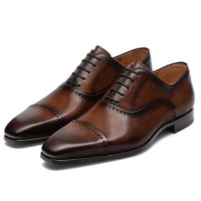 Brązowe skórzane buty oxford 7CM | CHAMARIPA