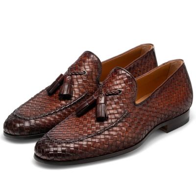 Ręcznie tkane skórzane loafersy z frędzlami 7CM | CHAMARIPA