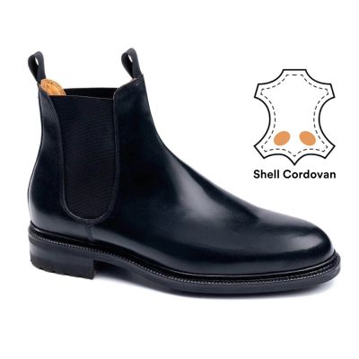 Buty podwyzszajace - buty podwyzszajace meskie - Czarne sztyblety Shell Cordovan 7 CM