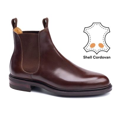 Buty dla niskich mężczyzn - męskie buty podwyższające - Brązowe sztyblety Shell Cordovan 7 CM