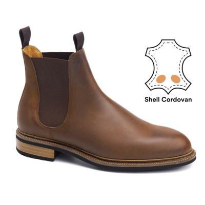 Podwyższenie buta - męskie wysokie buty - Sztyblety Shell Cordovan w kolorze tabakowo-brązowym 7 CM