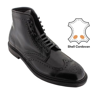 Buty męskie podwyższające - buty męskie z ukrytym obcasem - Czarne buty Shell Cordovan Brogue 7 CM