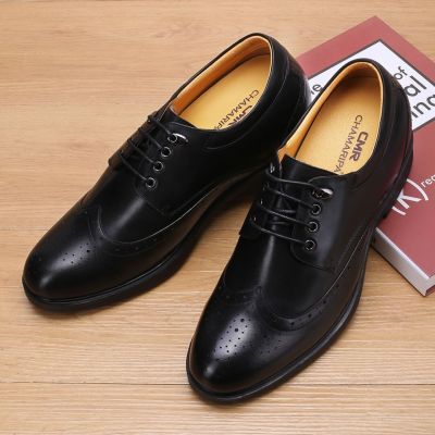 Czarne Buty Derby z Wingtip 8CM | CHAMARIPA