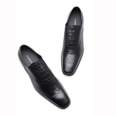 Wzrost wysokości Sukienka Czarne Oksfordzie Męskie Buty Wingtip 7 CM