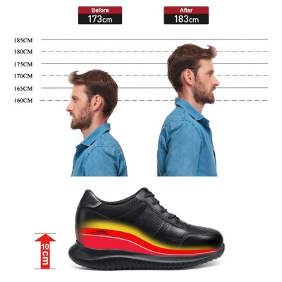 Czarne Skórzane Buty Sportowe 10CM | CHAMARIPA