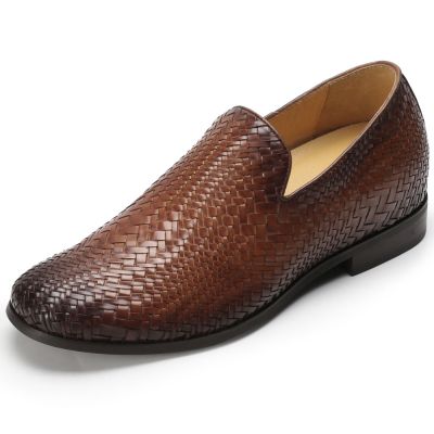 Ręcznie tkane brązowe skórzane loafersy 7CM | CHAMARIPA