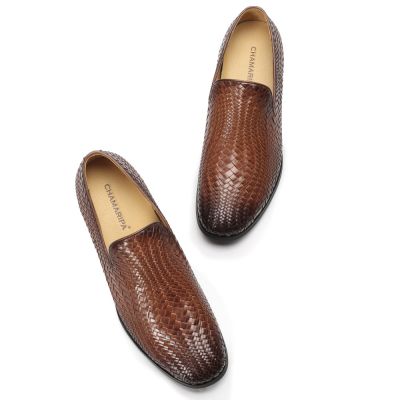 Ręcznie tkane brązowe skórzane loafersy 7CM | CHAMARIPA