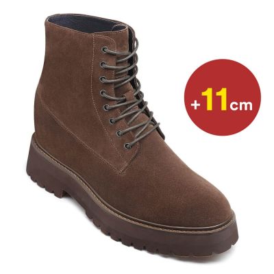 Buty meskie wysokie - obuwie dla niskich mężczyzn - Brązowe Kozaki Ze Skóry Zamszowej 11 CM