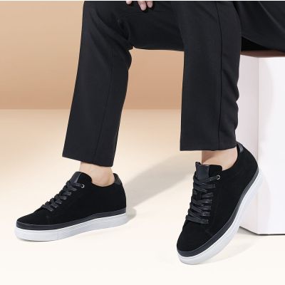 Buty podwyższające dla mężczyzn - casual buty podwyższające - Czarne zamszowe buty podwyższające 6 CM