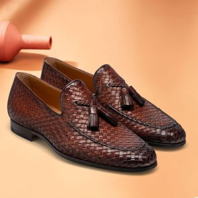 Ręcznie tkane skórzane loafersy z frędzlami 7CM | CHAMARIPA