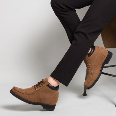 Brązowe buty nubukowe podwyższające 9CM | CHAMARIPA