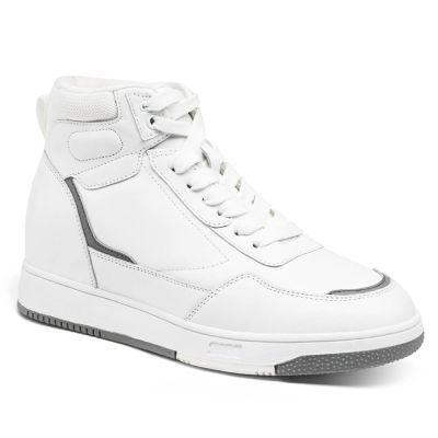 Buty zwiększające wysokość dla kobiet - Sneakersy z podwyższeniem dla kobiet - Białe sneakersy typu high-top z podwyższeniem 6 cm / 2,36 cala