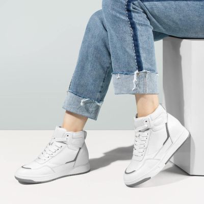 Buty zwiększające wysokość dla kobiet - Sneakersy z podwyższeniem dla kobiet - Białe sneakersy typu high-top z podwyższeniem 6 cm / 2,36 cala