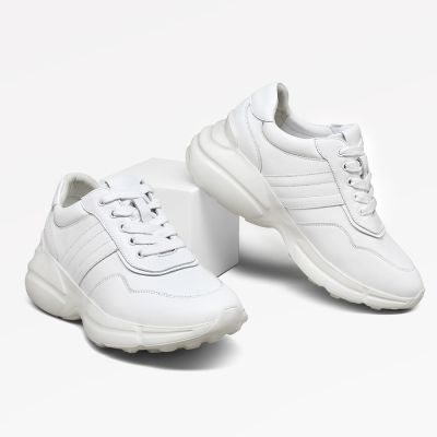 Białe Skórzane Sneakersy Zwiększające Wzrost 6 cm | CHAMARIPA