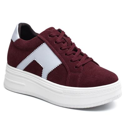 8cm Burgundowe Sneakersy Zwiększające Wzrost dla Kobiet