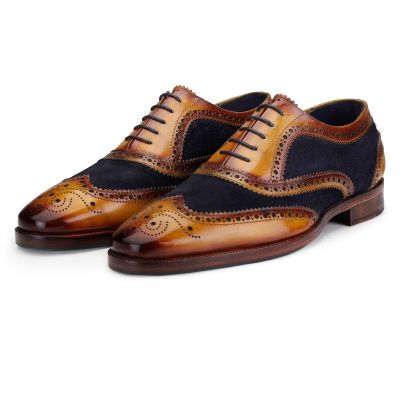 CHAMARIPA Buty podwyższające dla mężczyzn - Ręcznie robione buty Wingtip Brogue Oxford - Granatowy zamsz - 7 CM wyższy